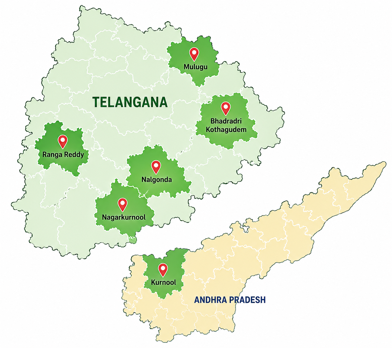 CONARE work areas in Telangana and Andhra Pradesh