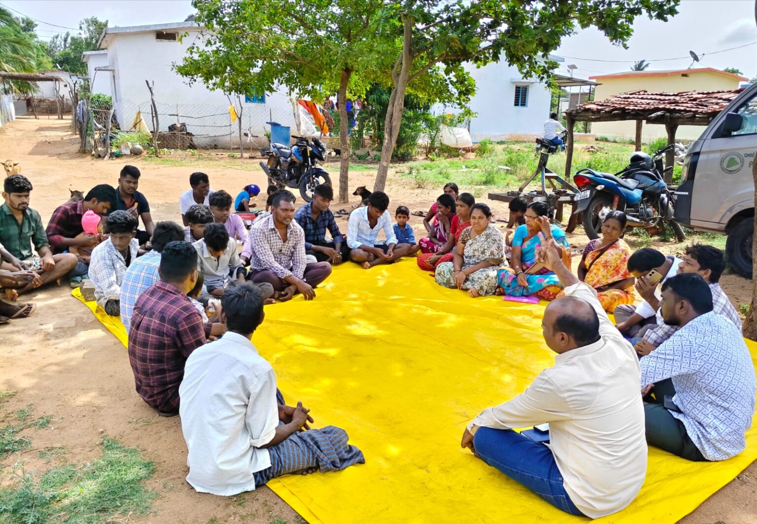 Community members gathered for a Chenchu community meeting
